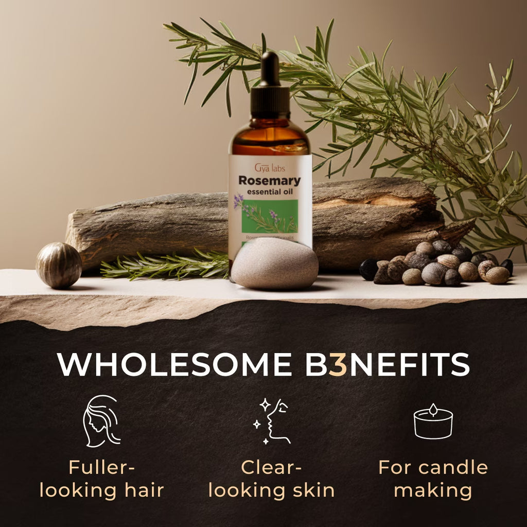 Rosemary Oil Set for Hair - Rosemary Essential Oil for Hair, Skin, Scalp, Diffuser & Candle Making Scent - with Leaf Styling Aromatherapy Stone(4 Fl Oz)