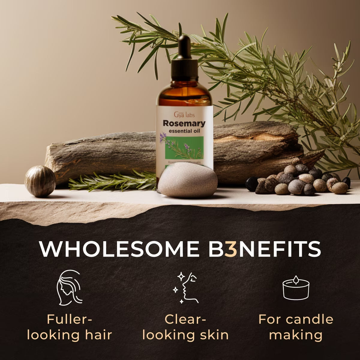 Rosemary Oil Set for Hair - Rosemary Essential Oil for Hair, Skin, Scalp, Diffuser & Candle Making Scent - with Leaf Styling Aromatherapy Stone(4 Fl Oz)