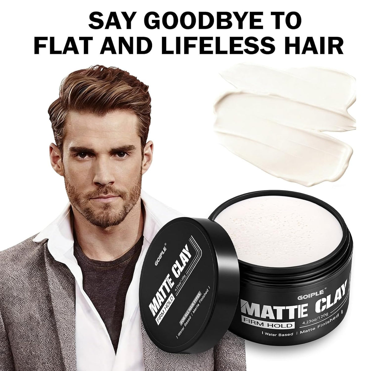 4.23Oz Men'S Hair Styling Clay, Firm Hold, Matte Finish, Hair Clay Low Shine with Natural Ingredients, Add Volume & Texture, Men'S Hair Product Ideal for All Men'S Hair Types 120G