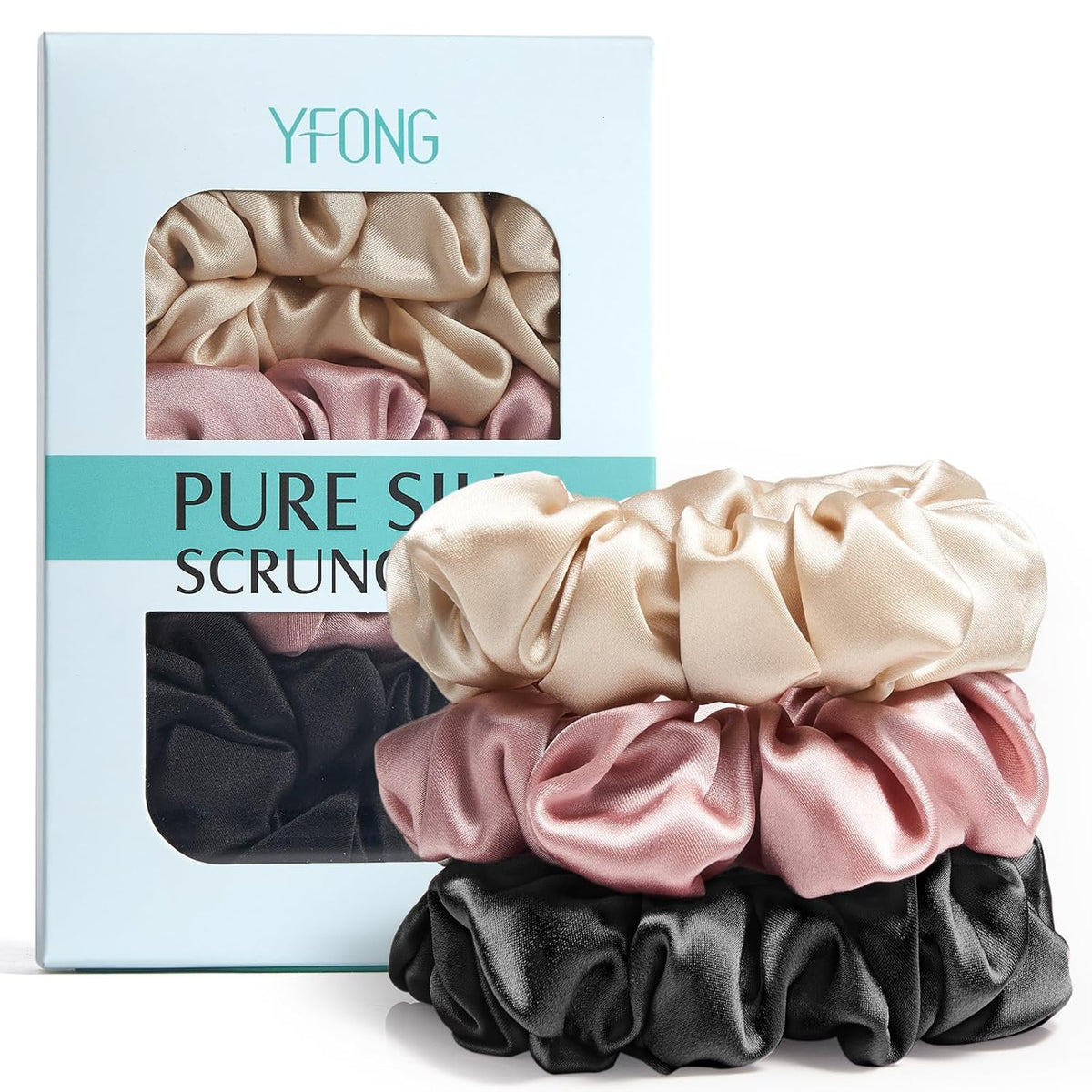 3 PCS 100% Mulberry Silk Scrunchies for Women Girls, Soft No Damage