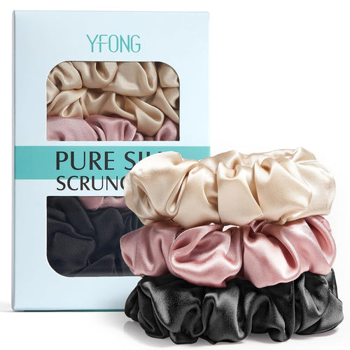 3 PCS 100% Mulberry Silk Scrunchies for Women Girls, Soft No Damage