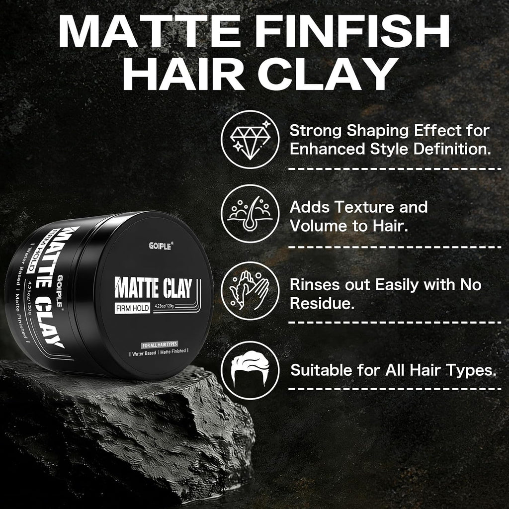 4.23Oz Men'S Hair Styling Clay, Firm Hold, Matte Finish, Hair Clay Low Shine with Natural Ingredients, Add Volume & Texture, Men'S Hair Product Ideal for All Men'S Hair Types 120G