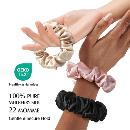 3 PCS 100% Mulberry Silk Scrunchies for Women Girls, Soft No Damage