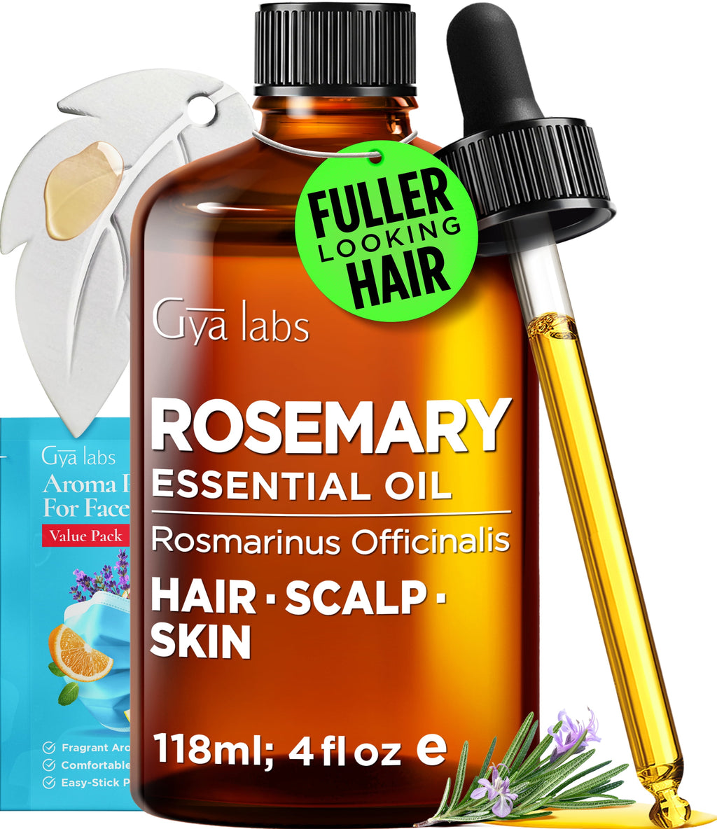 Rosemary Oil Set for Hair - Rosemary Essential Oil for Hair, Skin, Scalp, Diffuser & Candle Making Scent - with Leaf Styling Aromatherapy Stone(4 Fl Oz)