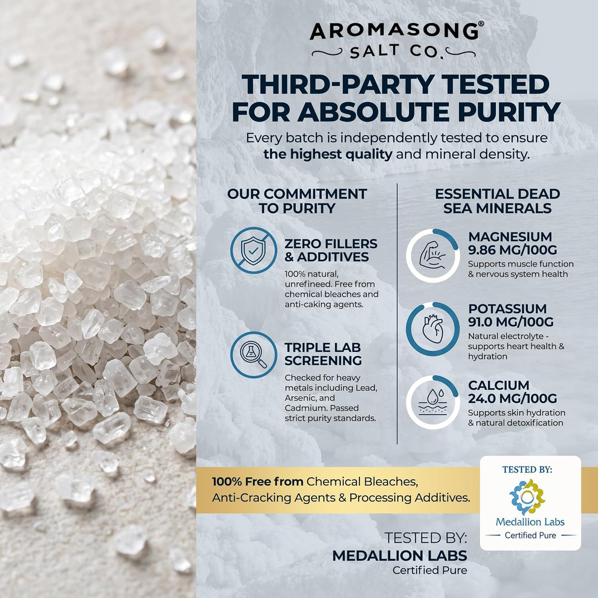 Aromasong Dead Sea Salt - Spa Bath Salt - 19 Lbs Fine Grain Bulk - 100% Pure - Better Absorbing than Epsom Salt - Soak for Women & Men for Skin Issues and to Relax Tired Muscles - Resealable Pack.