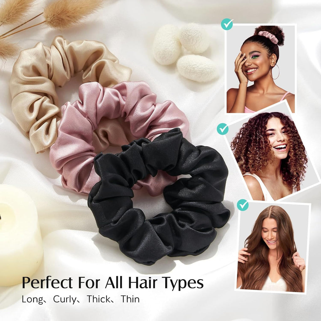 3 PCS 100% Mulberry Silk Scrunchies for Women Girls, Soft No Damage
